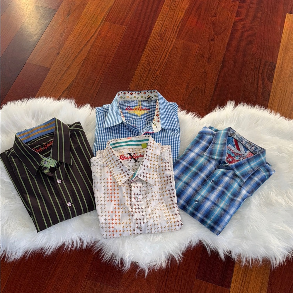 Bundle ,Robert Graham Men's Casual Shirts - Black, White, and Blue Collection